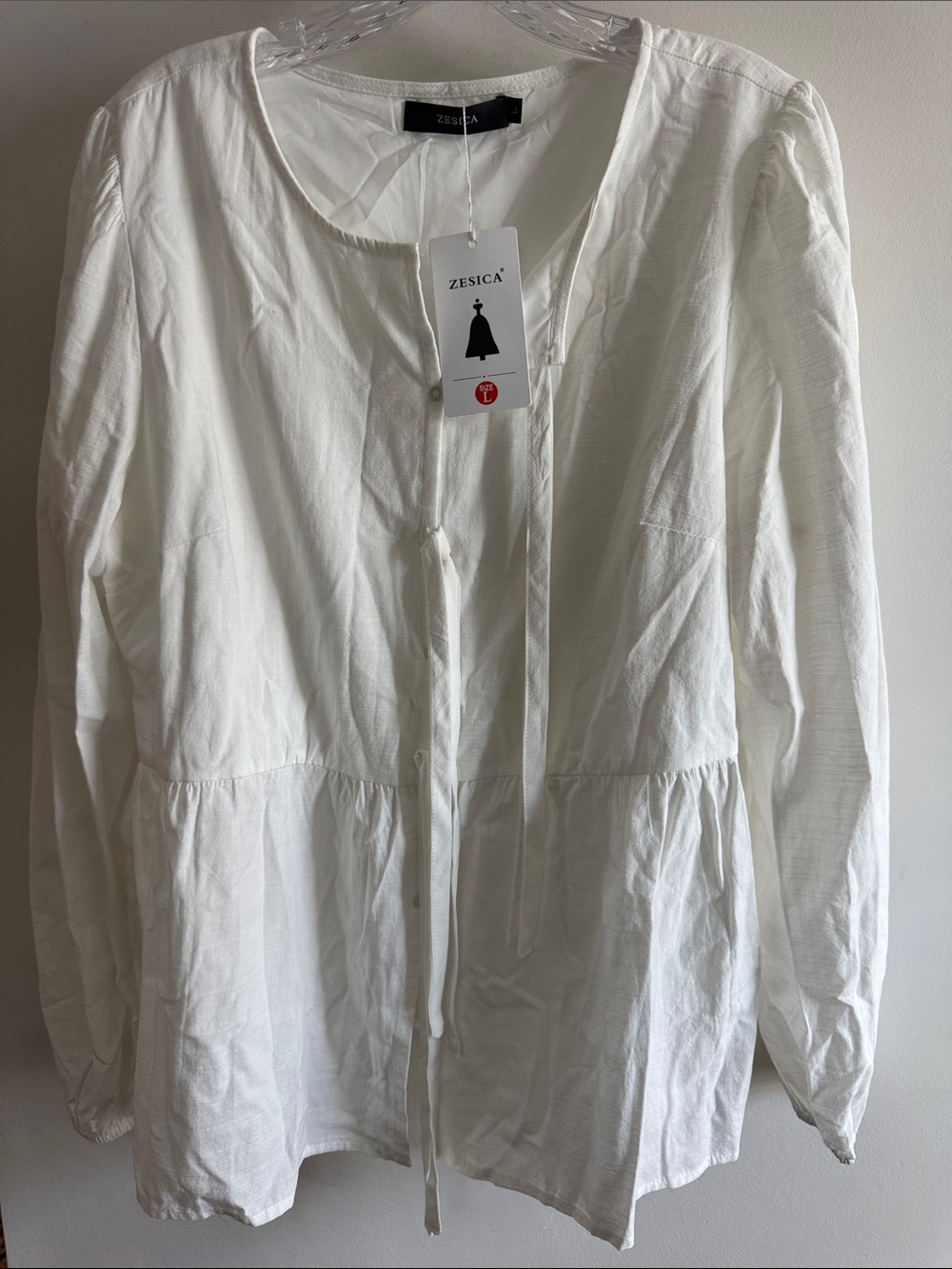 NWT Zesica White Tie-Front Trench-Style Jacket. Size L